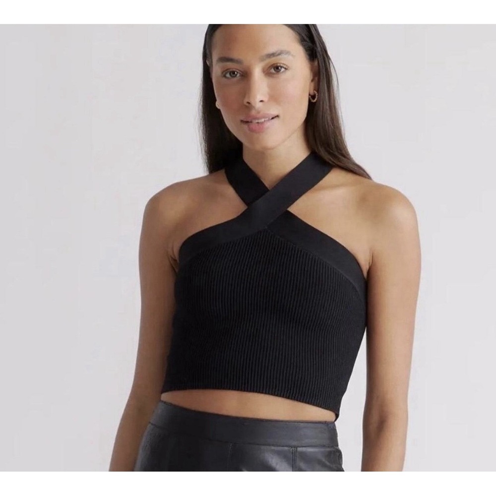 Abercrombie Criss Cross Halter Knit Crop Top Black Ribbed Medium Y2K Going Out
